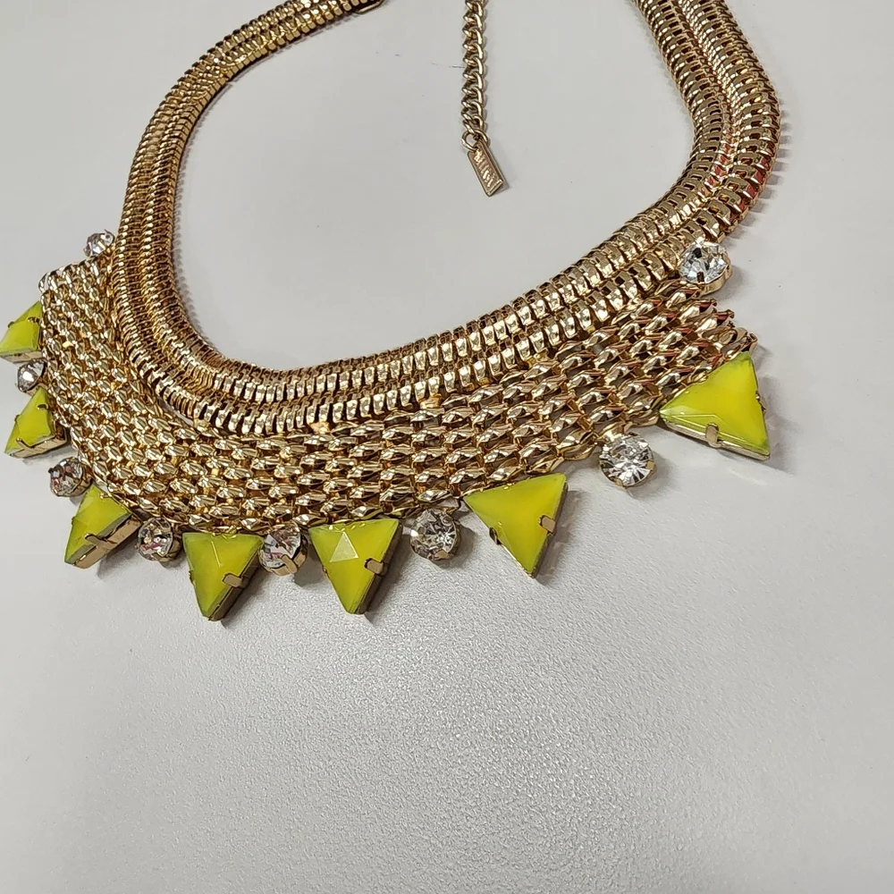 MIKA Chunky Gold-tone Statement Necklace Yellow Triangle Jewels Bold Bib Collar